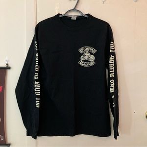 Vintage Fruit of the Loom black long-sleeve tee with white biker graphic